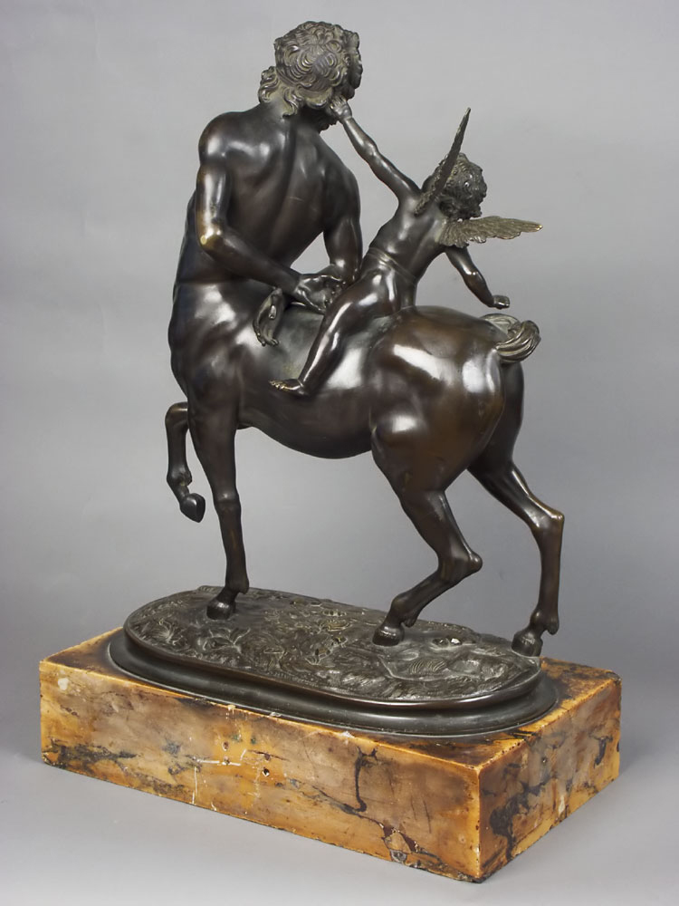 Fine Italian or French Grand Tour Bronze of Centaur and Eros on Sienna Marble base.
