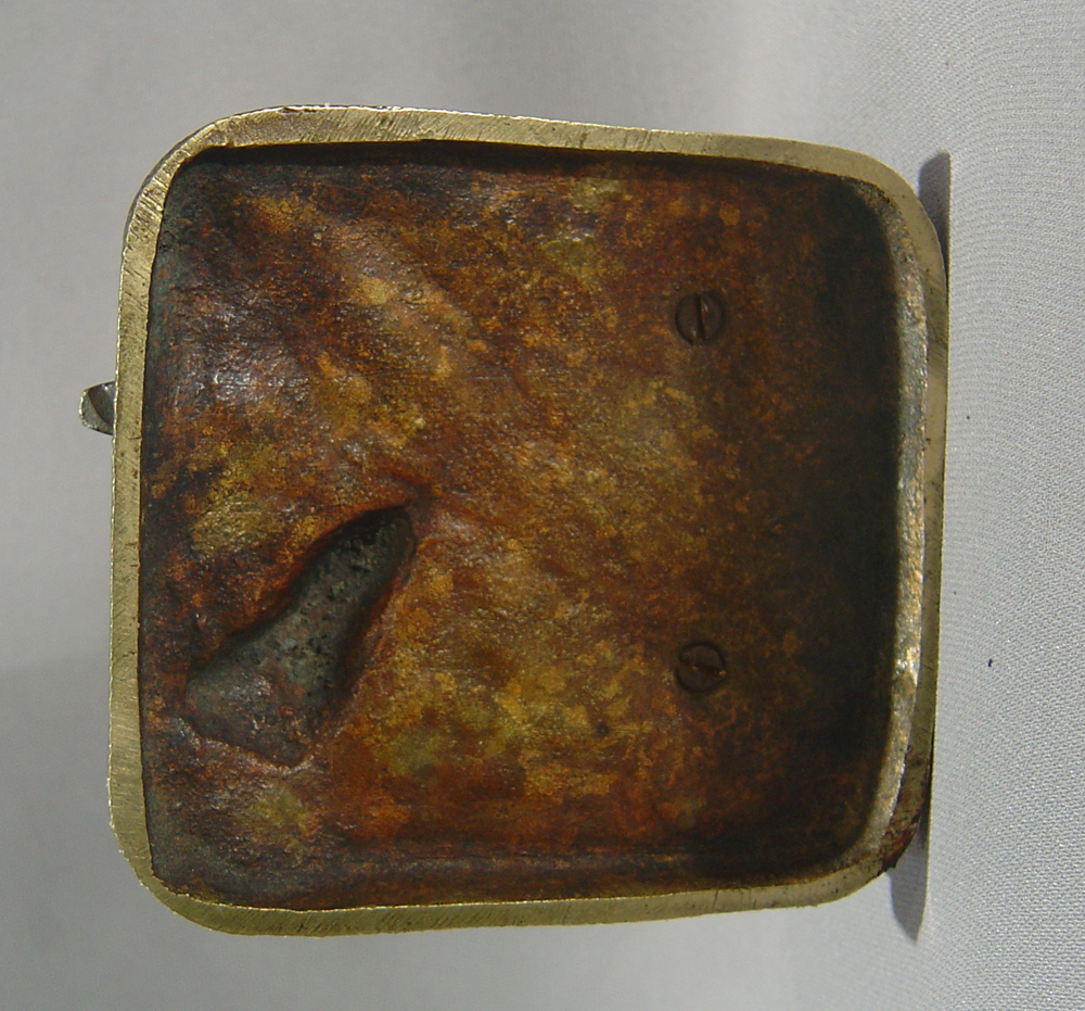 Antique French bronze match strike in the form of an  old soldier as a water seller.