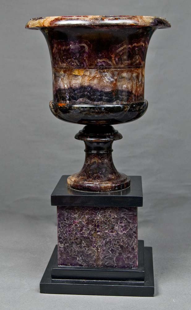 Large and fine English, Derbyshire, Blue John vase of large size.