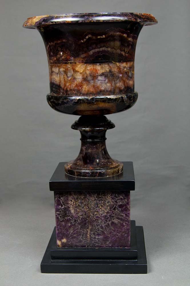 Large and fine English, Derbyshire, Blue John vase of large size.