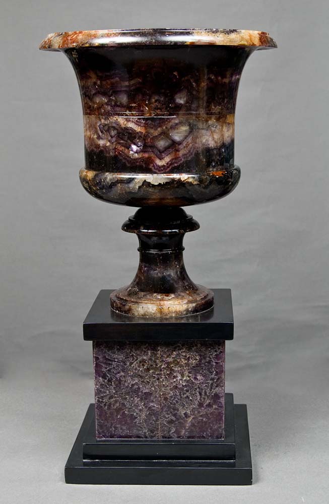 Large and fine English, Derbyshire, Blue John vase of large size.