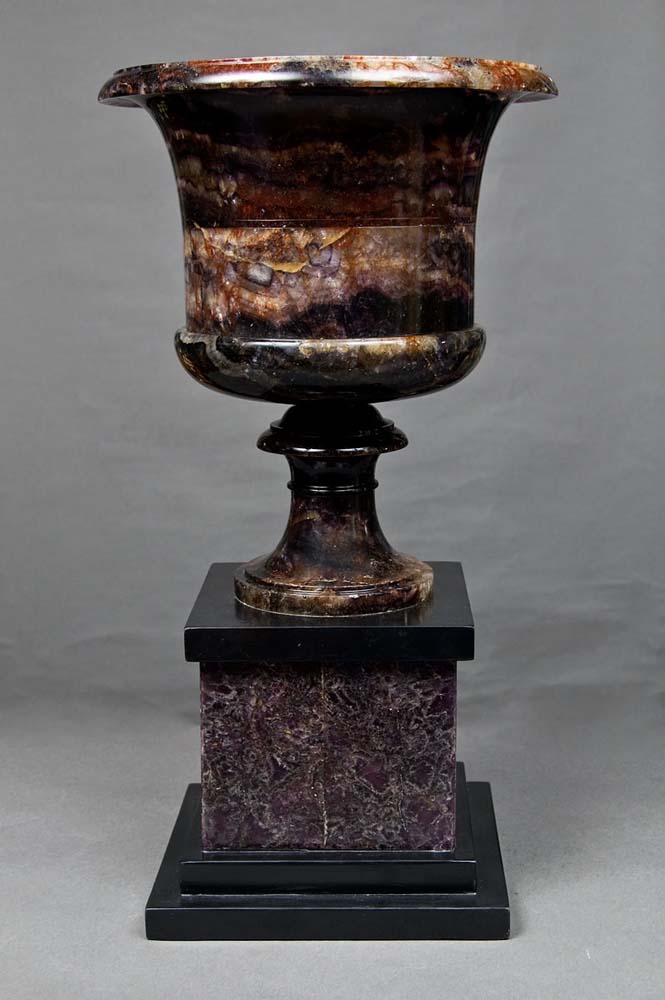 Large and fine English, Derbyshire, Blue John vase of large size.