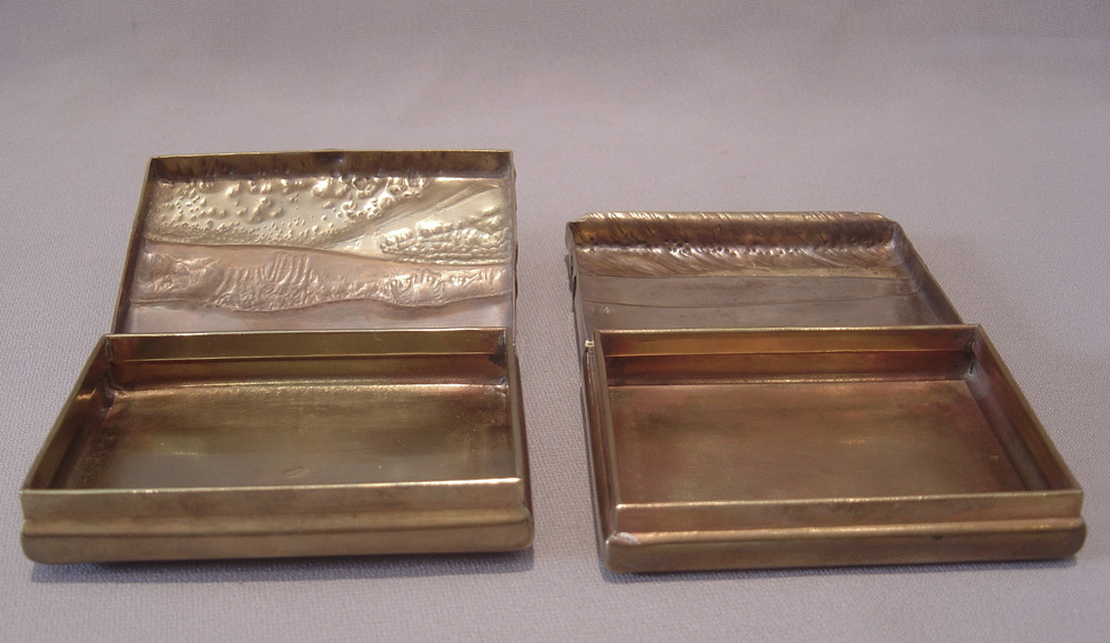 Two Arts and Crafts bronze, copper and silver boxes