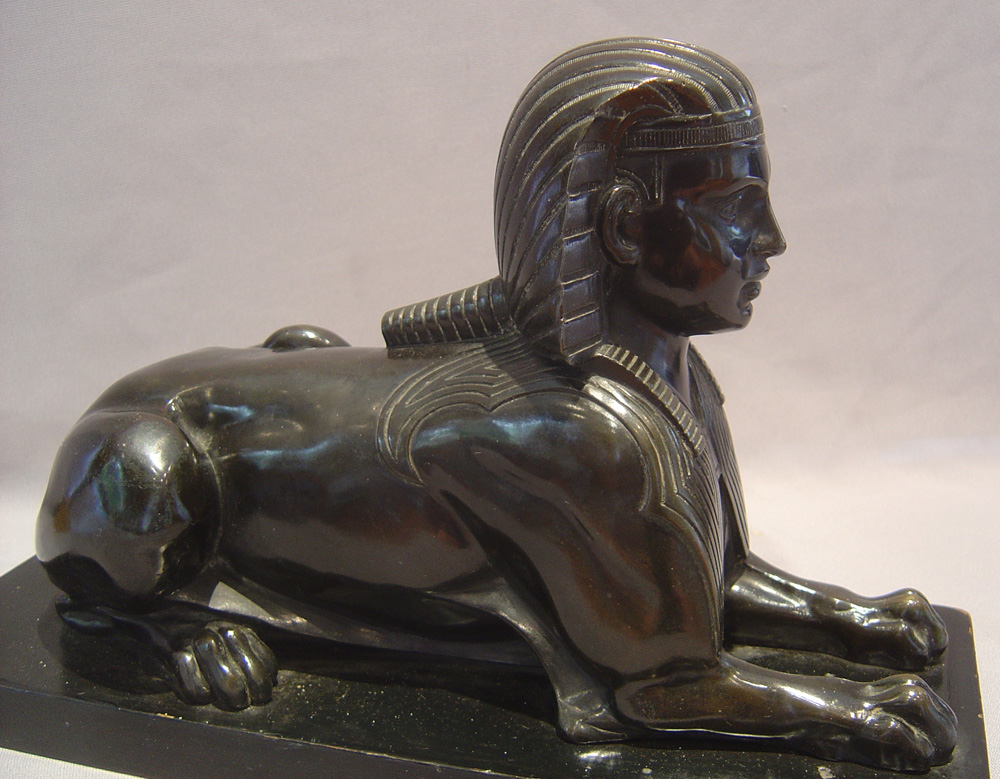 Large and fine antique English bronze model of a Sphinx.