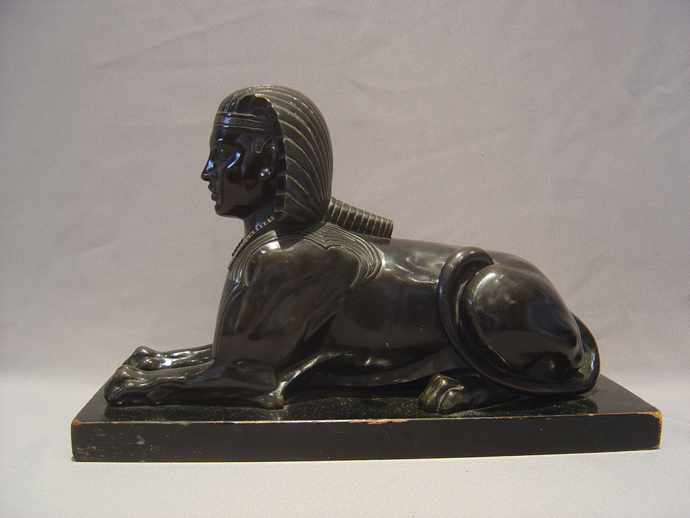 Large and fine antique English bronze model of a Sphinx.