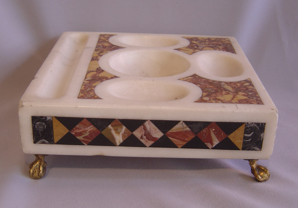 Italian white marble and pietra dura Grand Tour desk tidy.
