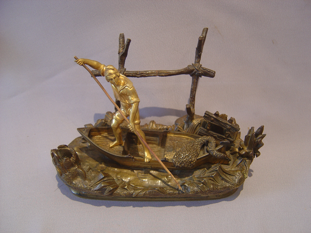 Inkstand of Neopolitan fisherman in ormolu and patinated bronze
