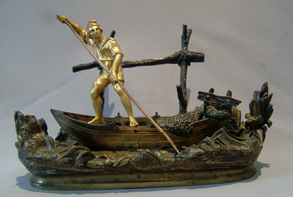 Inkstand of Neopolitan fisherman in ormolu and patinated bronze