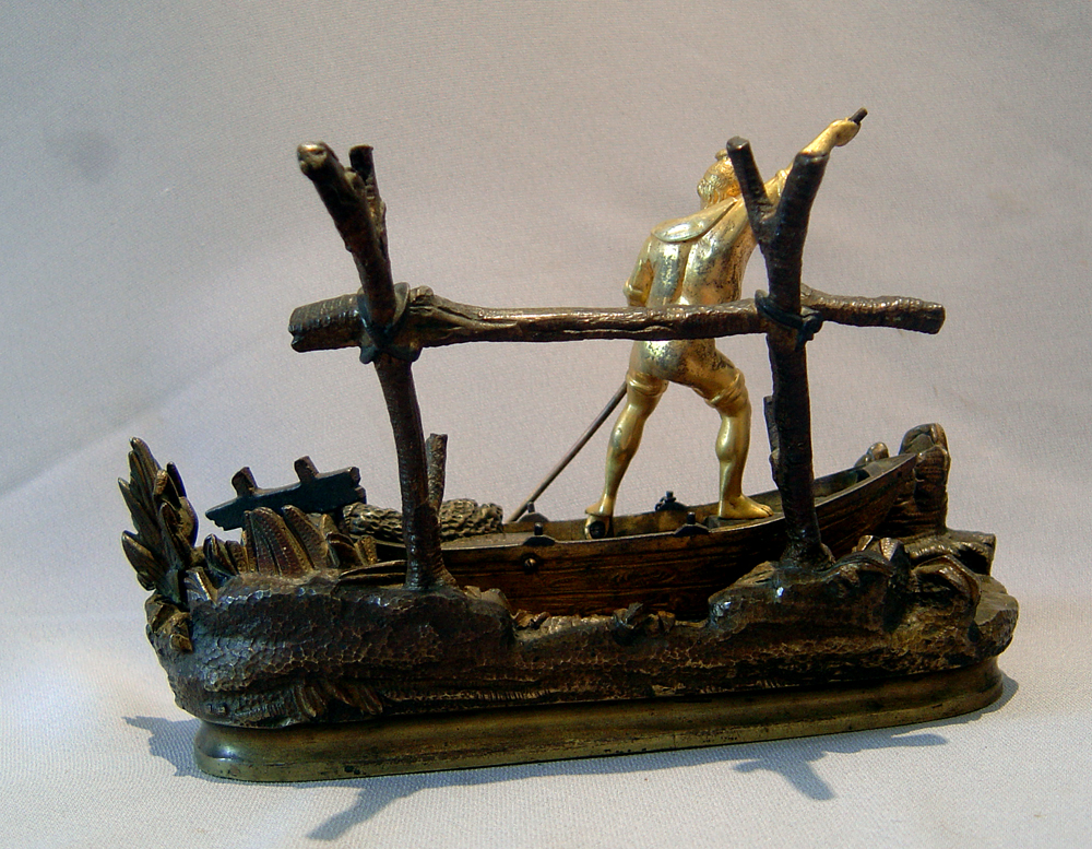Inkstand of Neopolitan fisherman in ormolu and patinated bronze