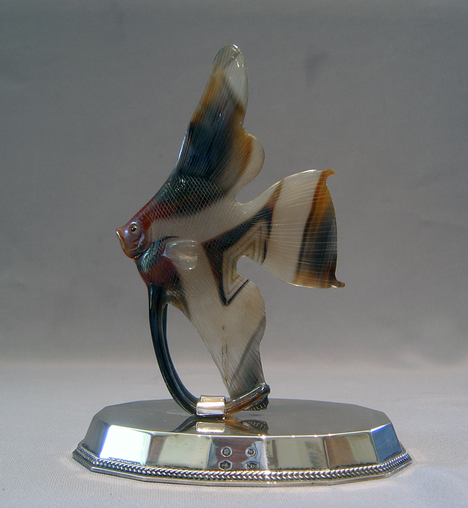 Agate Angel fish set on silver base.