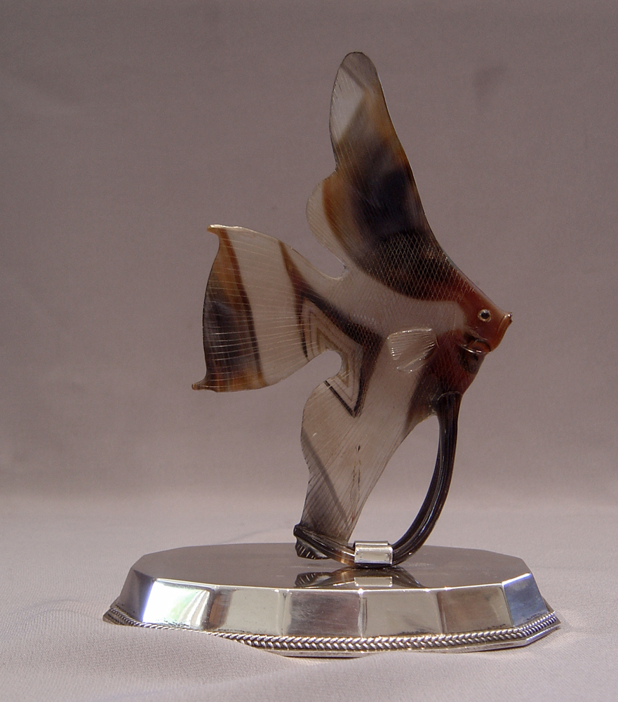 Agate Angel fish set on silver base.