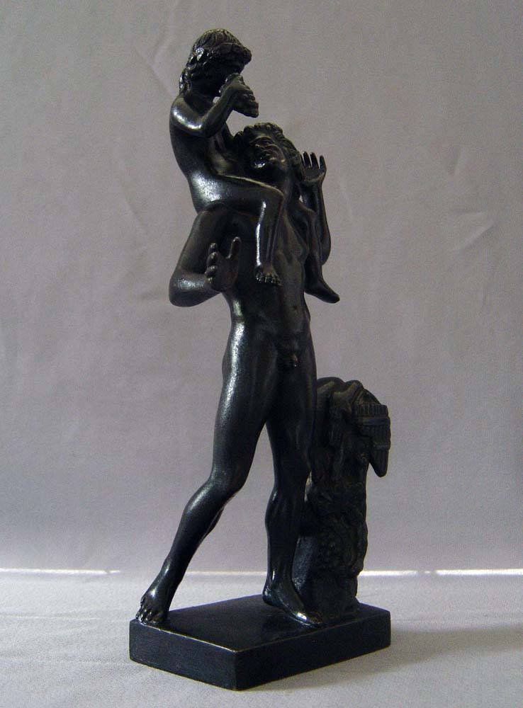 Grand tour bronze of Pan and child bacchante.
