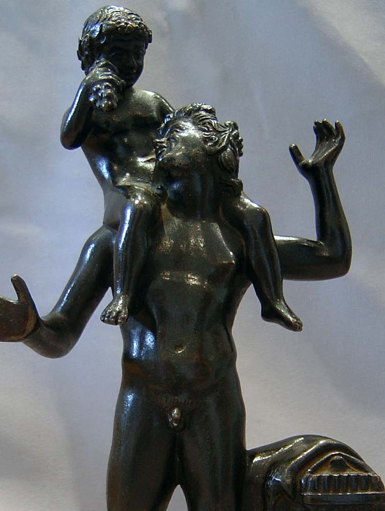 Grand tour bronze of Pan and child bacchante.
