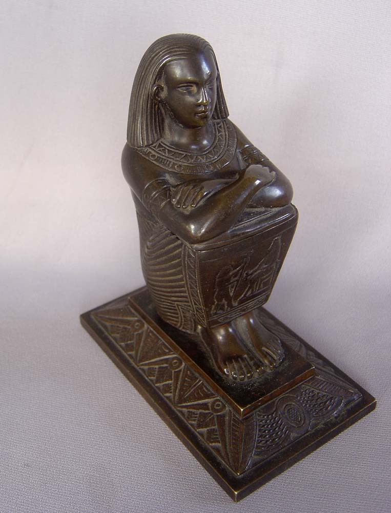 Antique Grand Tour Egyptian revival bronze inkwell.