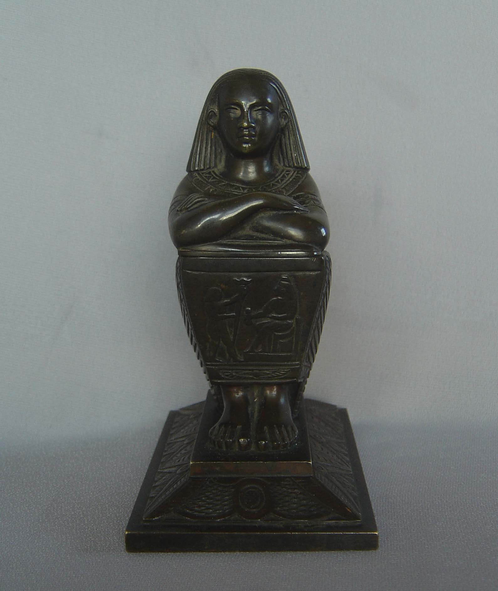 Antique Grand Tour Egyptian revival bronze inkwell.