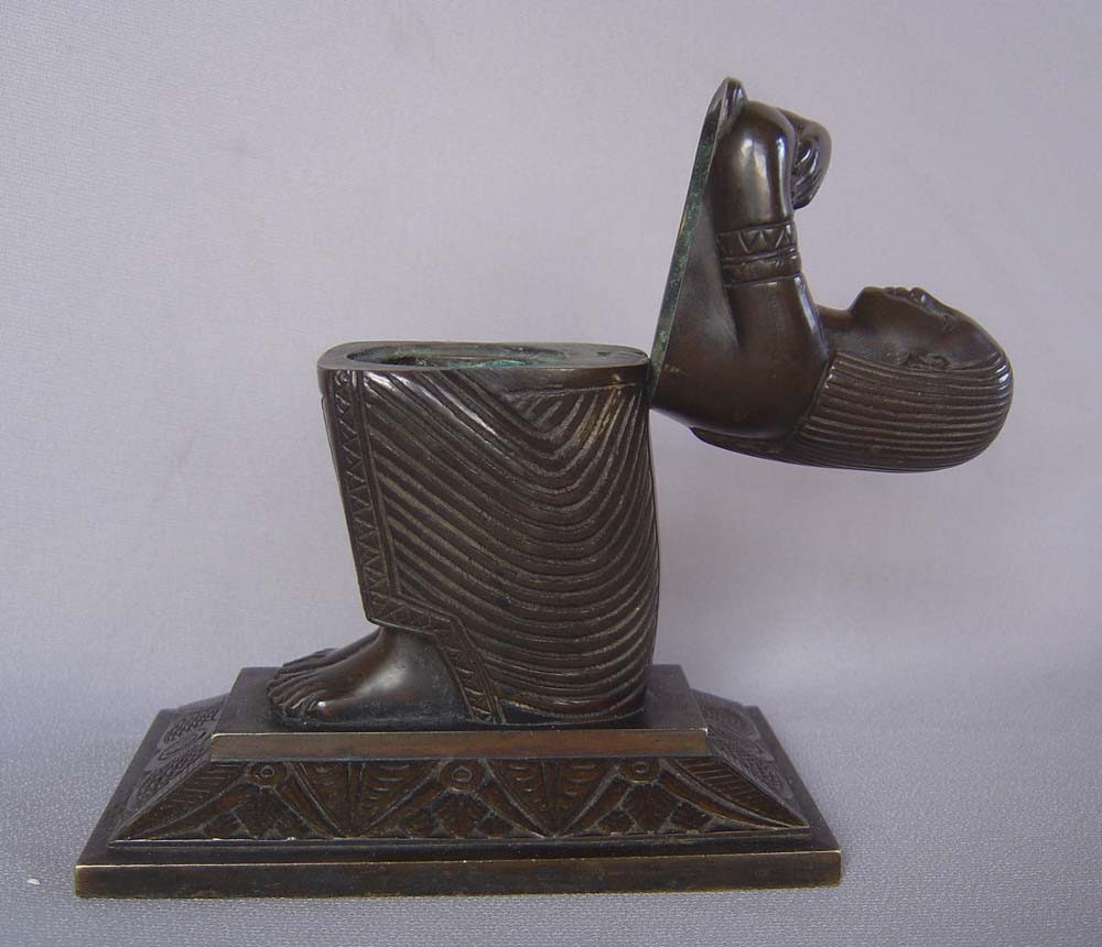 Antique Grand Tour Egyptian revival bronze inkwell.