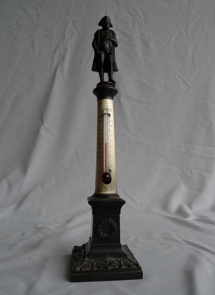 Antique Grand Tour bronze column with Napoleon and incorporating a thermometer.