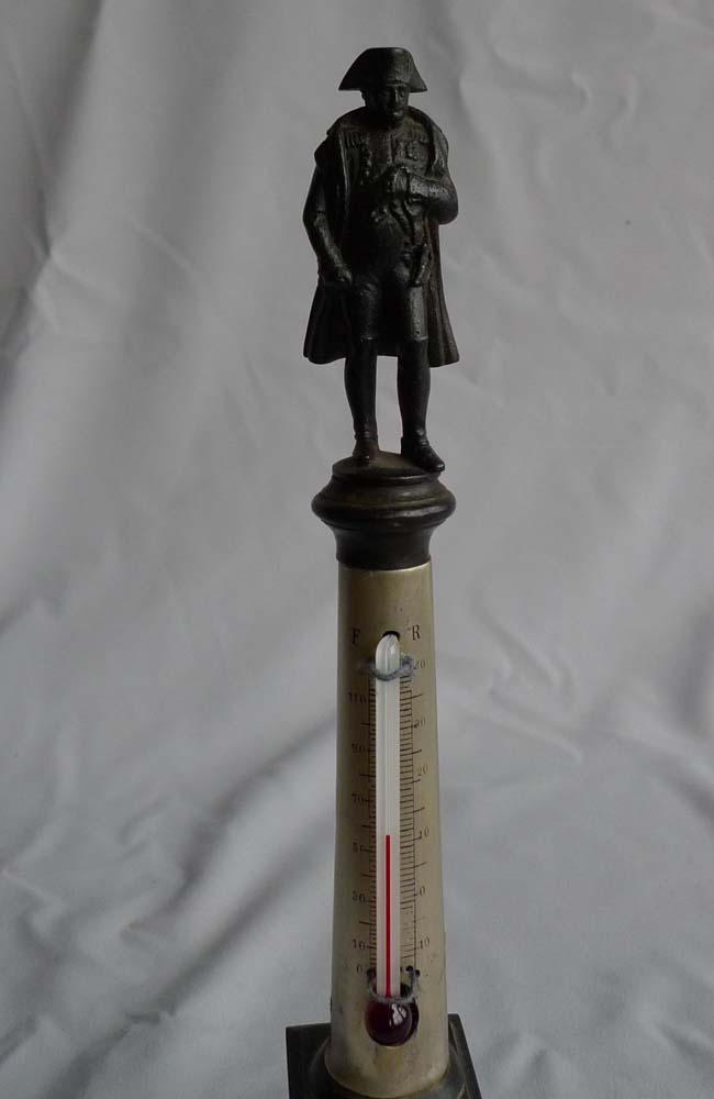 Antique Grand Tour bronze column with Napoleon and incorporating a thermometer.