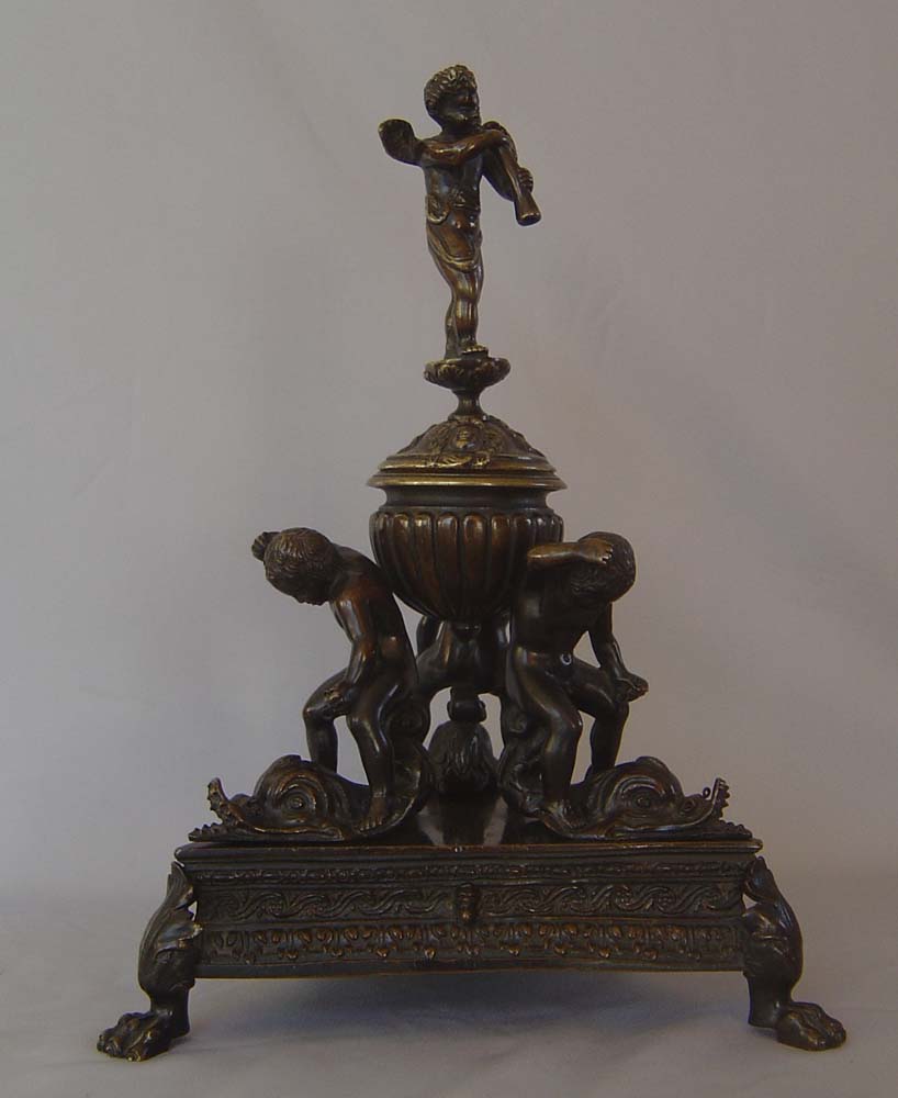 Antique Grand Tour momumental inkwell of children riding dolphins 18th century or earlier.