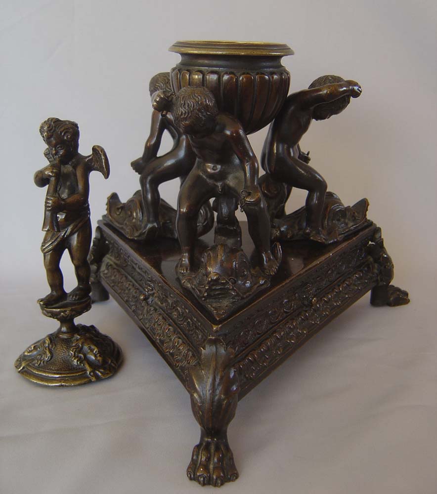 Antique Grand Tour momumental inkwell of children riding dolphins 18th century or earlier.