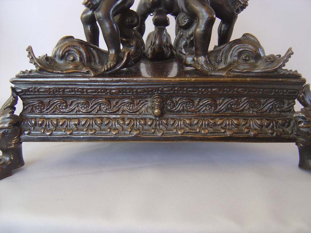 Antique Grand Tour momumental inkwell of children riding dolphins 18th century or earlier.