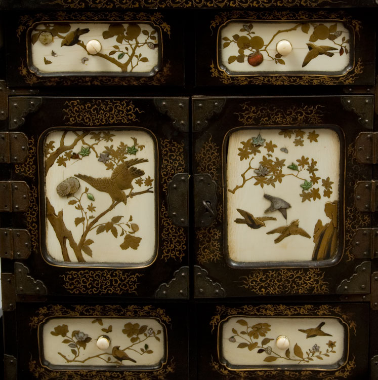 Antique  Shibyama lacquered table cabinet.