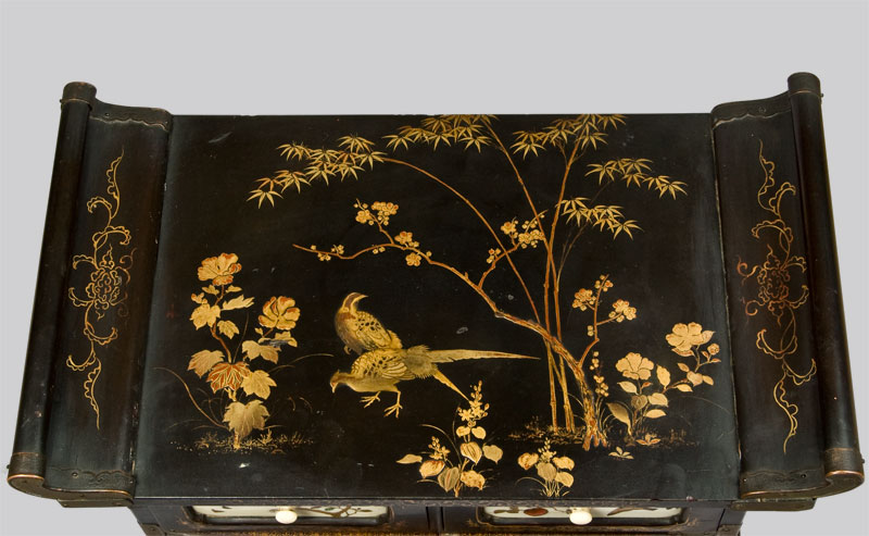 Antique  Shibyama lacquered table cabinet.