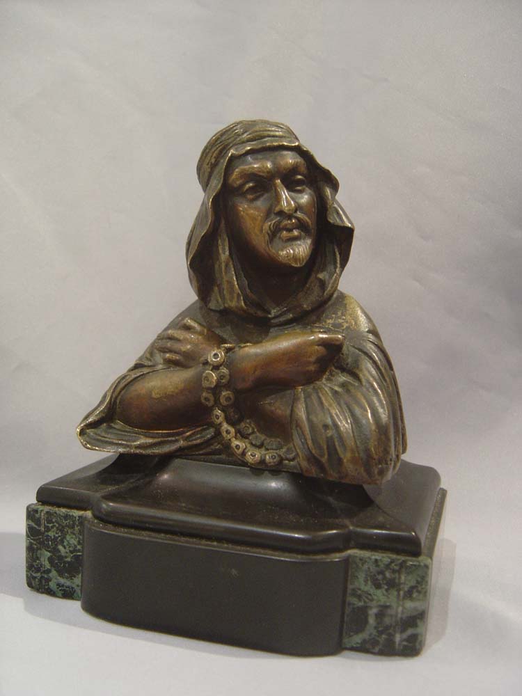 Orientalist antique cold painted bronze inkwell.