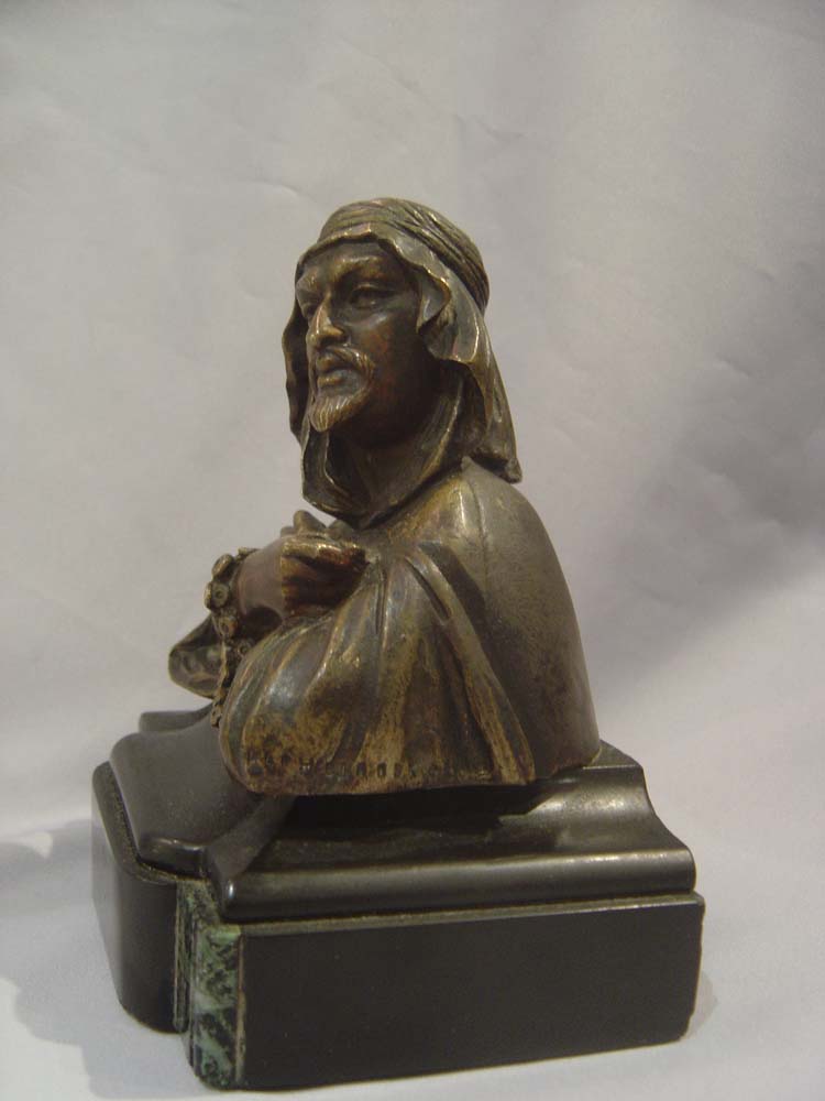 Orientalist antique cold painted bronze inkwell.