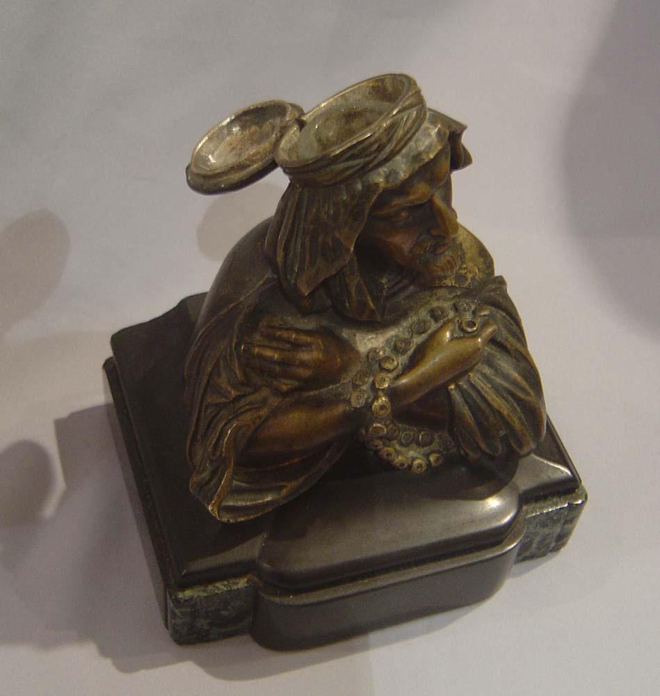 Orientalist antique cold painted bronze inkwell.