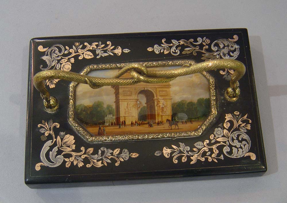 Gold mounted Grand Tour palais royal paperweight with reverse painting.