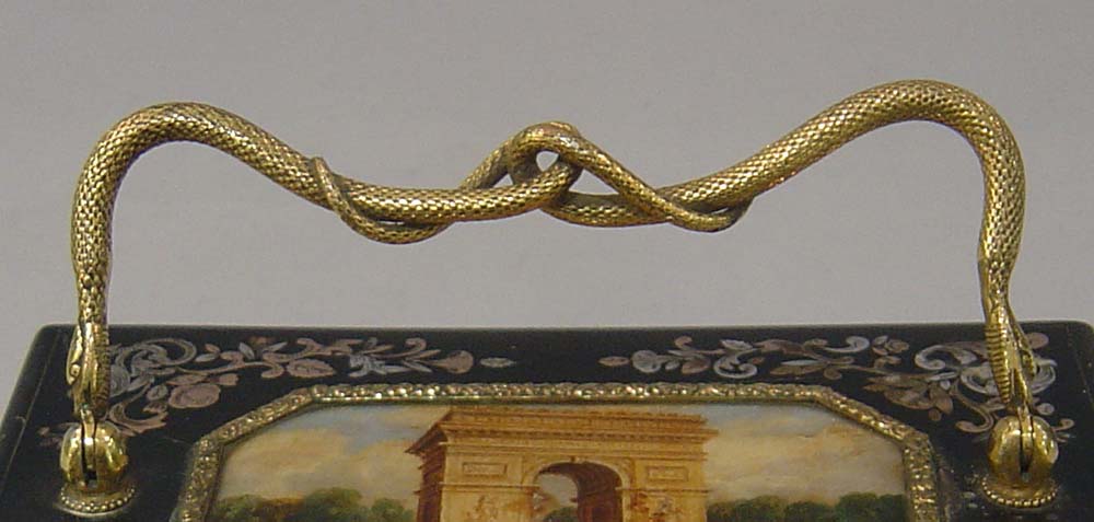 Gold mounted Grand Tour palais royal paperweight with reverse painting.