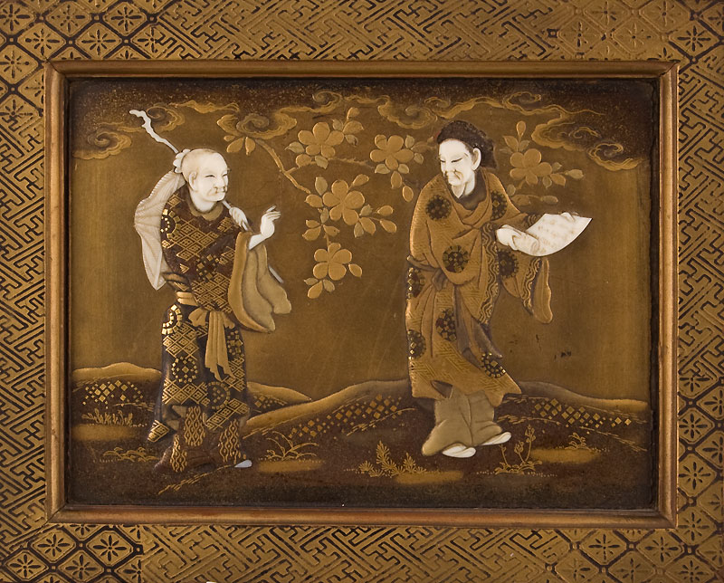 Antique  Japanese ivory and lacquer plaques.
