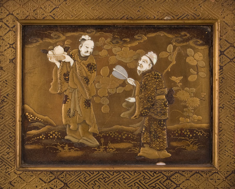 Antique  Japanese ivory and lacquer plaques.