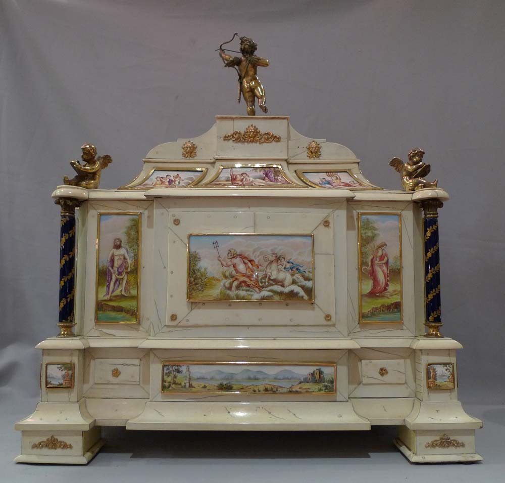 Antique Austro-Hungarian ivory, silver gilt and enamel table cabinet.