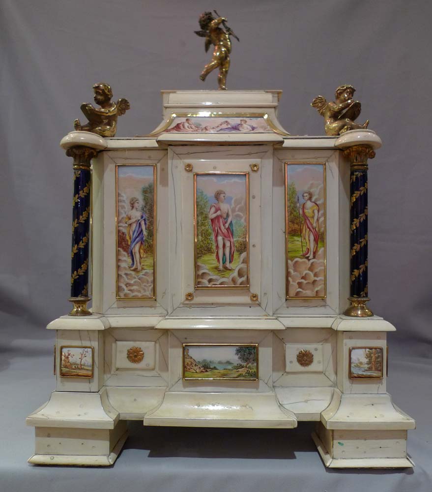 Antique Austro-Hungarian ivory, silver gilt and enamel table cabinet.