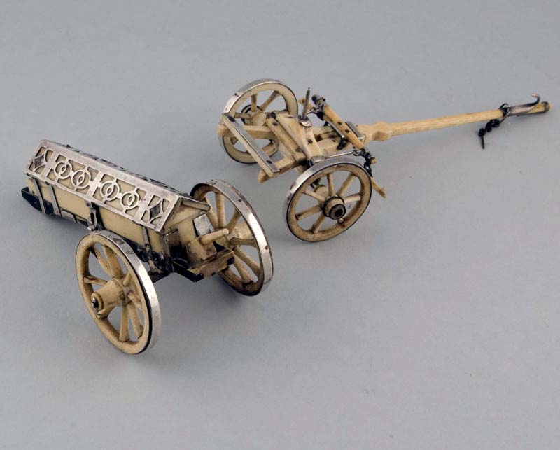 Antique French silver and ivory gun carriage and limber