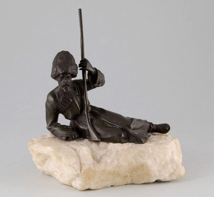 Antique Russian bronze statuette of a Cossack