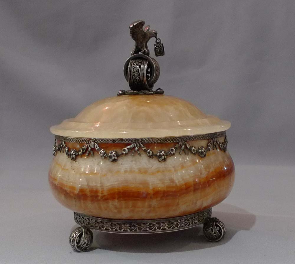 Antique silver mounted Blue John lidded urn.