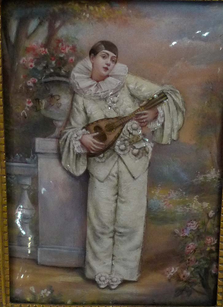 Antique Enamel of Columbine signed Auguste Jean in fine ormolu frame.