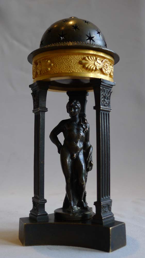 Antique English Regency Pastille burner in ormolu and patinated bronze.
