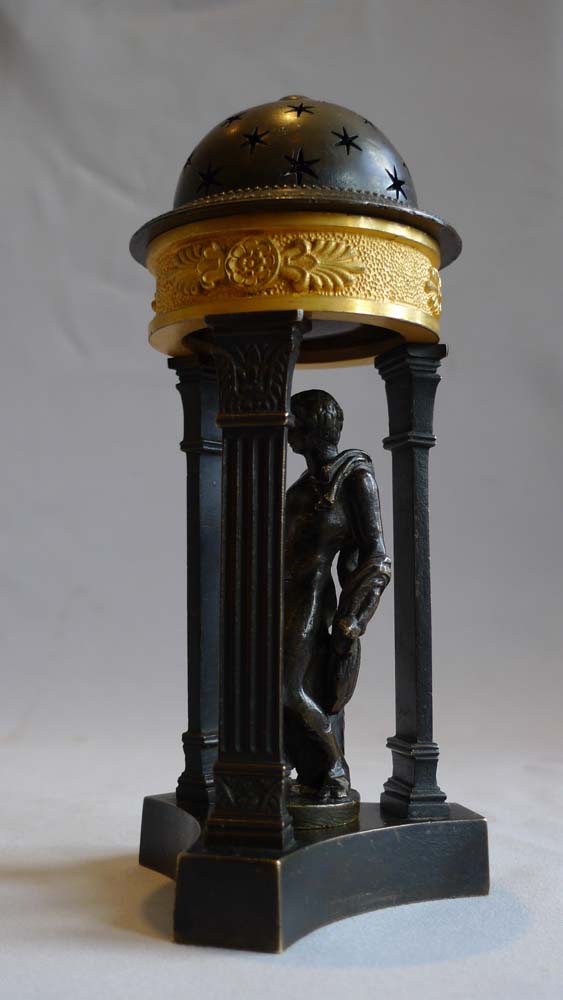 Antique English Regency Pastille burner in ormolu and patinated bronze.
