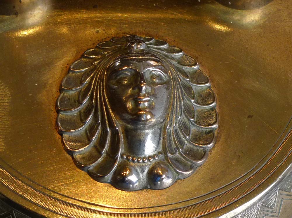 Antique Egyptian Revival ink stand, English in silvered and gilt bronze.