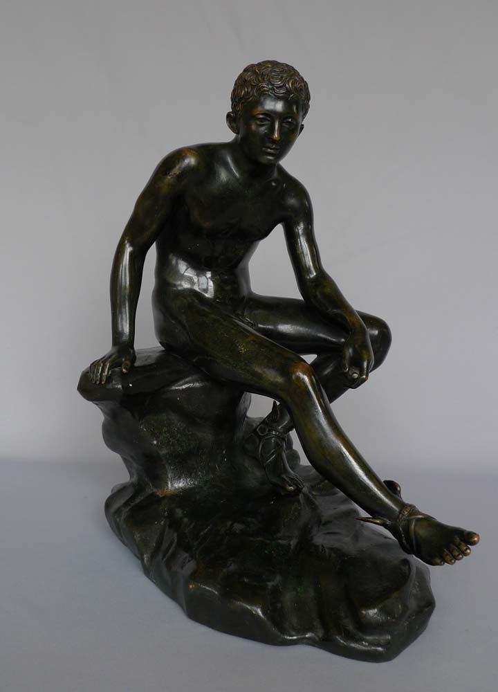 Antique Grand Tour bronze of seated winged Mercury signed Fonderie Sommer Napoli.