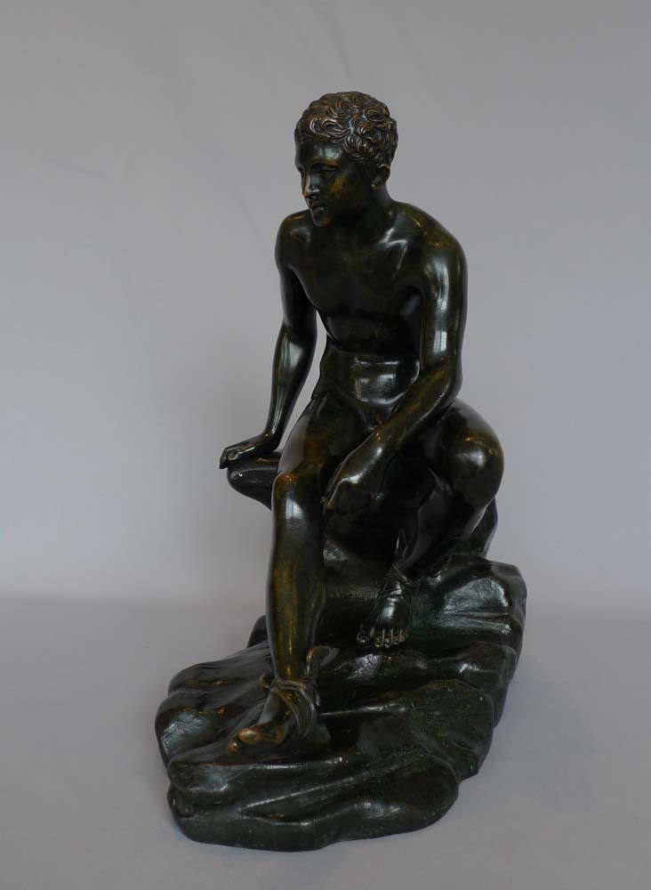 Antique Grand Tour bronze of seated winged Mercury signed Fonderie Sommer Napoli.