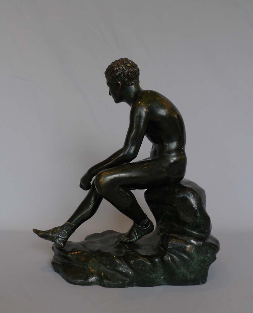 Antique Grand Tour bronze of seated winged Mercury signed Fonderie Sommer Napoli.