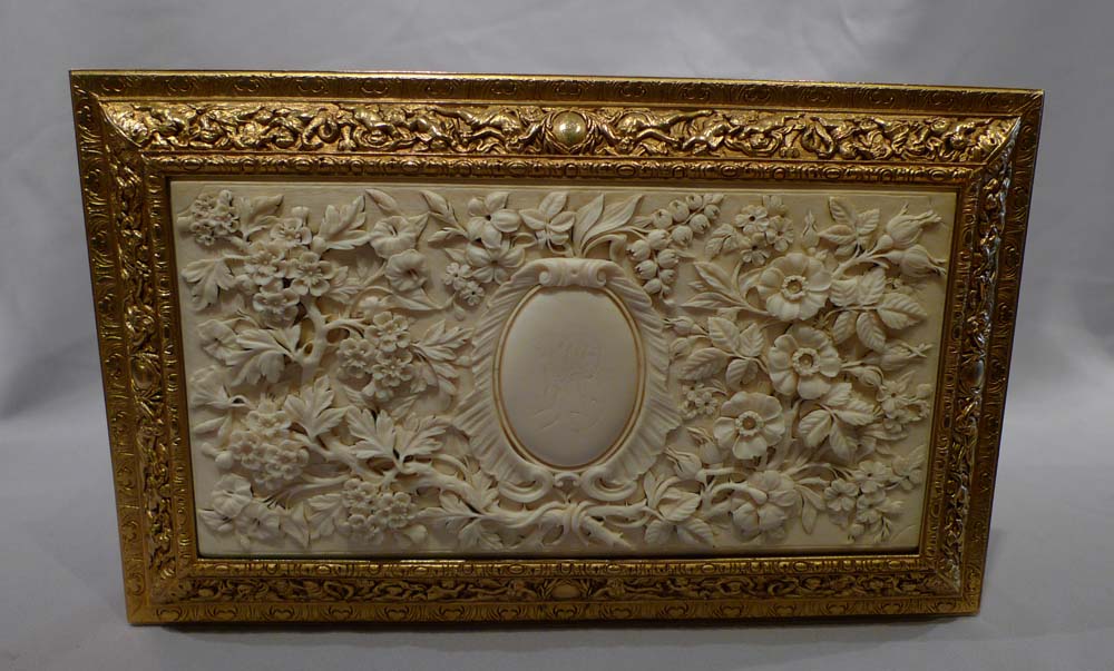 Antique carved ivory and ormolu casket.
