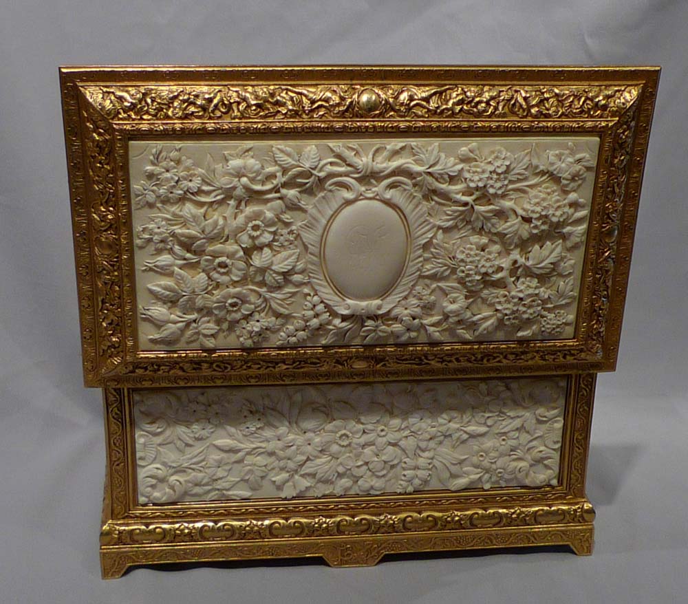 Antique carved ivory and ormolu casket.
