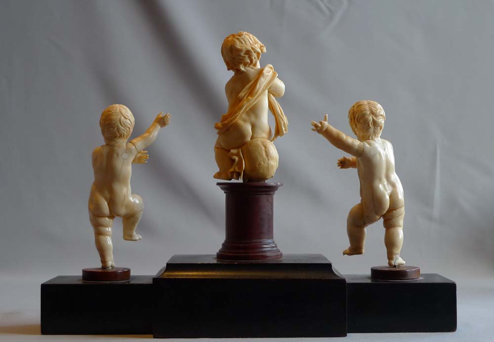 European 18th century ivory group on breakfront base.