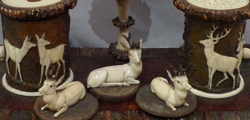 Stag horn ecrier or desk set, 19th century German.